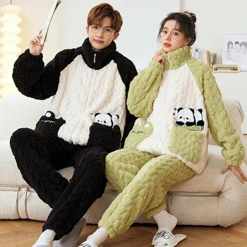 2024 m. Gobtuvu Pora Sleepwear Pižama Rinkiniai Vyrų, Moterų Žiemos Pižamos Sleepwear Animacinių filmų korėjos Homewear Minkštas Šiltas Pijama Hoodies