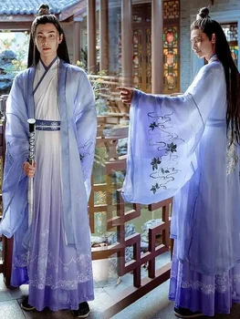 2024 M. Kinijos Vyrų Hanfu Suknelė Nustatyti Kryžiaus Apykaklės Rytų Senovės Kostiumas Šalis Cosplay Wuxia Išgalvotas Aprangą Pora Violetinė Hanfu Rinkinys