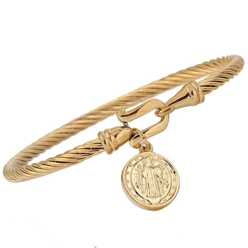 Aukso spalvos Šventojo Benedikto Medalis Manžetai Žavesio Apyrankės & Bangle Moterų Viela iš Nerūdijančiojo Plieno Pulseira Papuošalai Nuotrauka 2