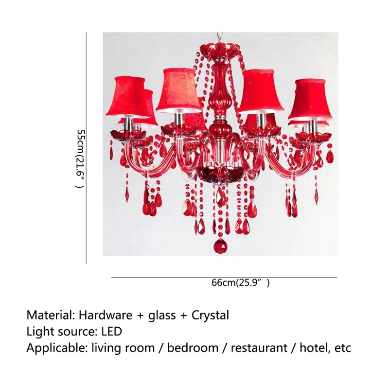 TEMAR Europos Stiliaus Sietynas Raudona Pendant Crystal Žvakė Prabangus LED apšvietimo Įrenginiai Modernių Patalpų, Namų Kambarį Nuotrauka 5