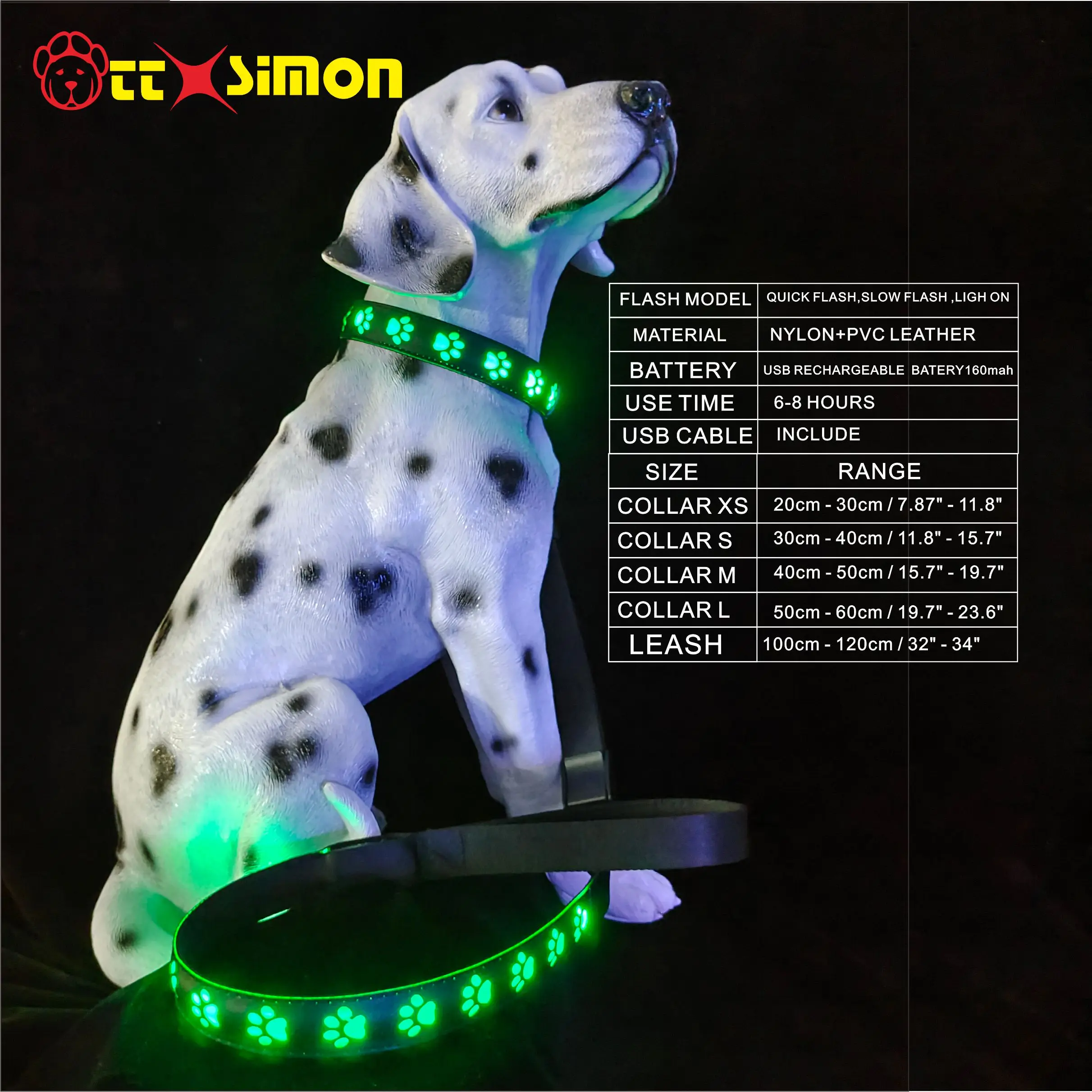 Reguliuojamas PVC Oda Led Šunų Antkaklis USB Įkrovimo Šviesos Iki 7 Spalvų Šviesos Mirksi Žėrintis Led Naminių Šunų Antkaklis Nuotrauka 3