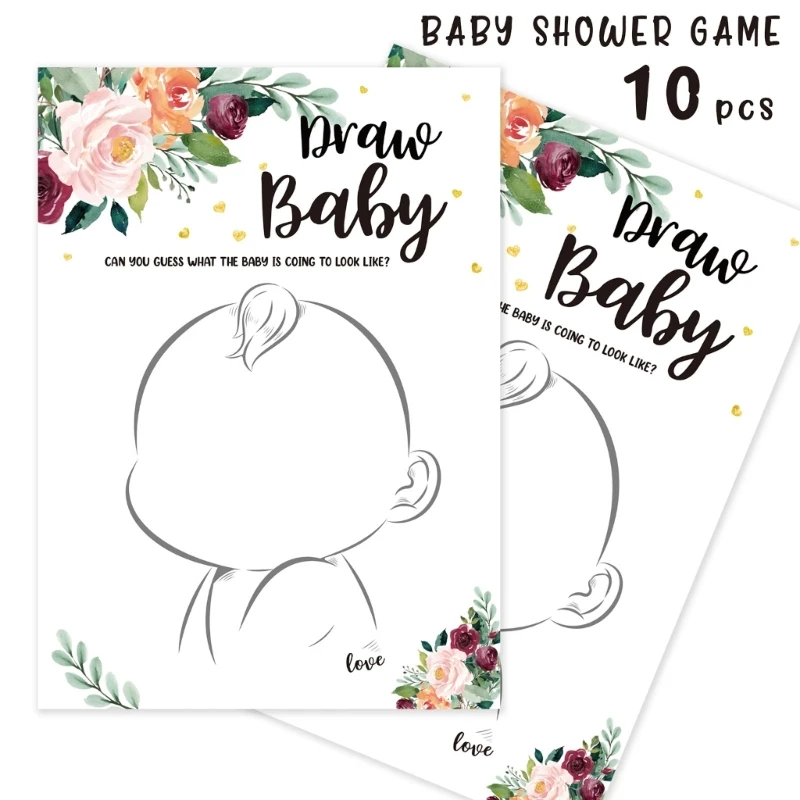 10vnt Baby Shower Žaidimo Kortelės Gėlių Kūdikių prognozių ir Patarimų Korteles Įdomus Lyčių atžvilgiu Neutralios Dušo Šalies Prekių ir Svečiai, Nuotrauka 2