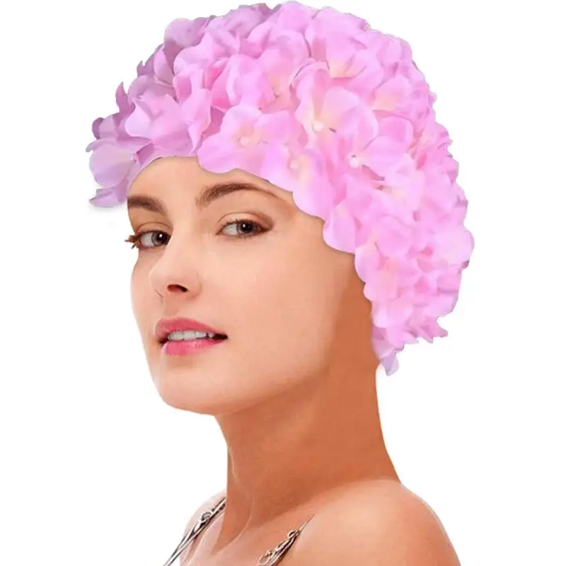 3D Gėlių Moteris Elastingumą Žiedlapis Retro Plaukimo Kepuraitė Vasaros Mados Ponios Gėlių Derliaus Paplūdimio Maudymosi Kepurę Nuotrauka 0