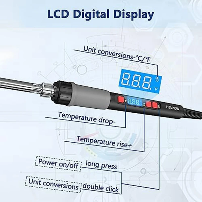 80W LCD Skaitmeninis Displėjus, Reguliuojamas Temperatūros Lydmetalis Geležies 180 Iki 500°C, Tinka Litavimo JAV Plug Nuotrauka 3