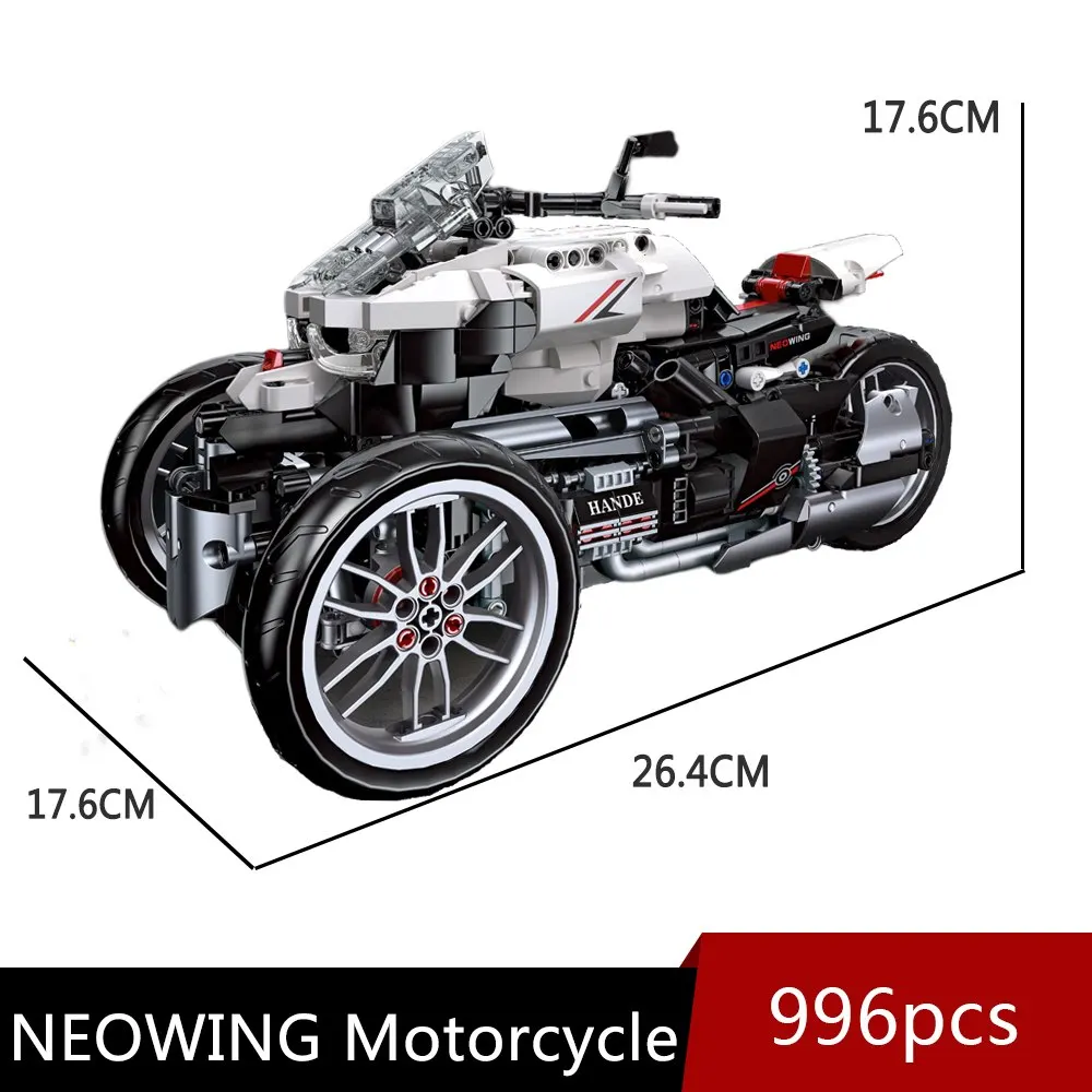 Aukštųjų Technologijų NEOWING Triratis Motociklas Racing Lokomotyvų Blokai Modelis Su Galios Asamblėjos 