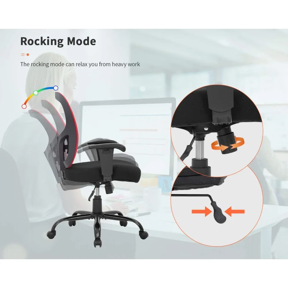 Biuro kėdė, 400 svaras plati sėdynė akių darbo kėdė+masažas geležinkelių sukasi, ergonomiškas kompiuterio kėdės, reguliuojami porankiai Nuotrauka 1