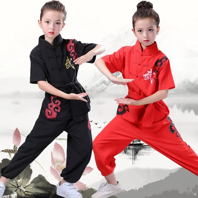 Tradicinės Kinijos Wushu Kostiumas Berniukams, Mergaitėms Vaikas Tai Chi KungFu Uniformas Trumpas ilgomis Rankovėmis Kostiumai Kovos Menų apranga Nuotrauka 1