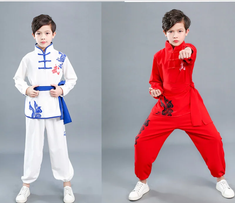 Tradicinės Kinijos Wushu Kostiumas Berniukams, Mergaitėms Vaikas Tai Chi KungFu Uniformas Trumpas ilgomis Rankovėmis Kostiumai Kovos Menų apranga Nuotrauka 2