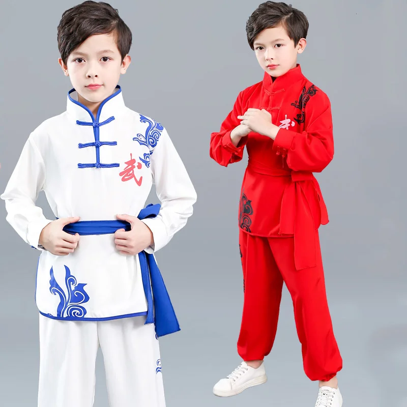 Tradicinės Kinijos Wushu Kostiumas Berniukams, Mergaitėms Vaikas Tai Chi KungFu Uniformas Trumpas ilgomis Rankovėmis Kostiumai Kovos Menų apranga Nuotrauka 4