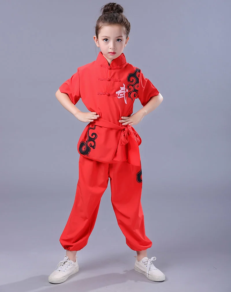 Tradicinės Kinijos Wushu Kostiumas Berniukams, Mergaitėms Vaikas Tai Chi KungFu Uniformas Trumpas ilgomis Rankovėmis Kostiumai Kovos Menų apranga Nuotrauka 5