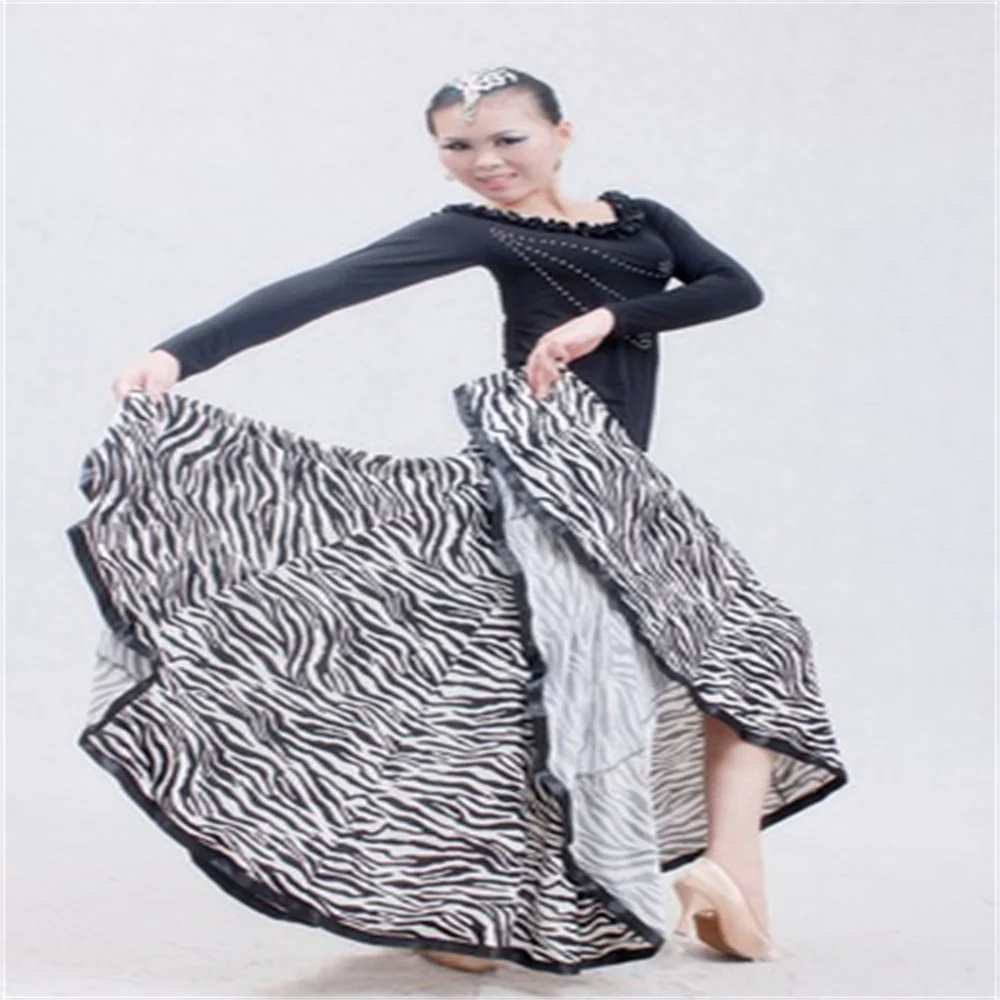 Naujų spalvų Leopard flamenko sijonas, pramoginių šokių sijonai moterų šokių sijonai zebra standartiniai valsas tango šokių suknelė Nuotrauka 3
