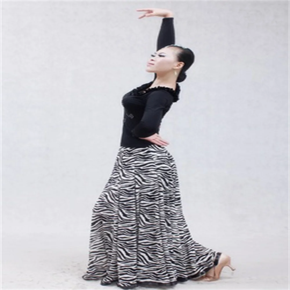 Naujų spalvų Leopard flamenko sijonas, pramoginių šokių sijonai moterų šokių sijonai zebra standartiniai valsas tango šokių suknelė Nuotrauka 4