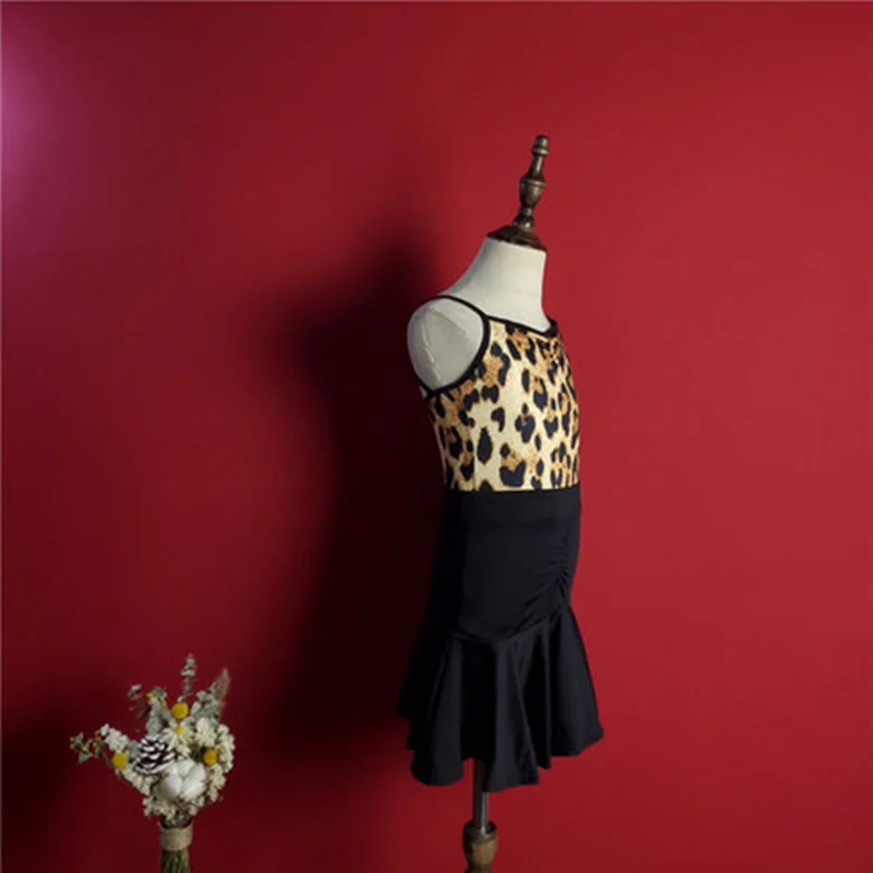 Vaikai Lotynų Šokių Suknelė Praktikos Suknelės Leopard Lotynų Veiklos Moterų, Mergaičių Spandex Konkurencijos Tyrimo Šokių Sijonas Nuotrauka 1