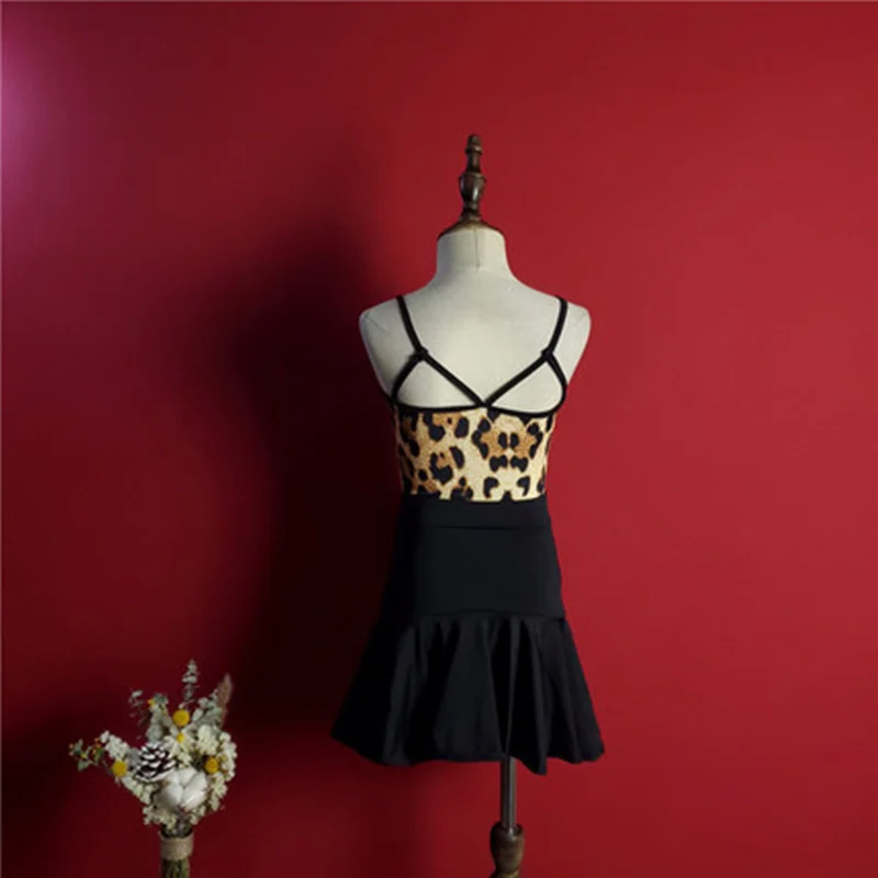 Vaikai Lotynų Šokių Suknelė Praktikos Suknelės Leopard Lotynų Veiklos Moterų, Mergaičių Spandex Konkurencijos Tyrimo Šokių Sijonas Nuotrauka 5