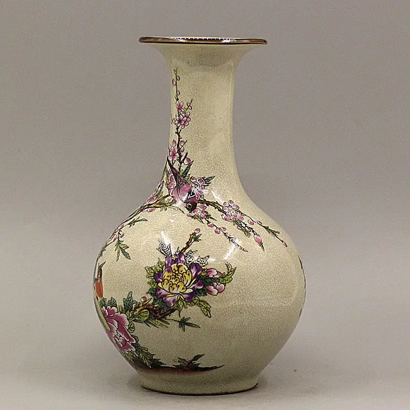 Čing Dinastijos Qianlong Gėlių ir Paukščių Pink Peony Vazos, Senoviniai Porceliano Namų Puošybai Antikvarinių ir Senovinių Kolekcija Nuotrauka 0