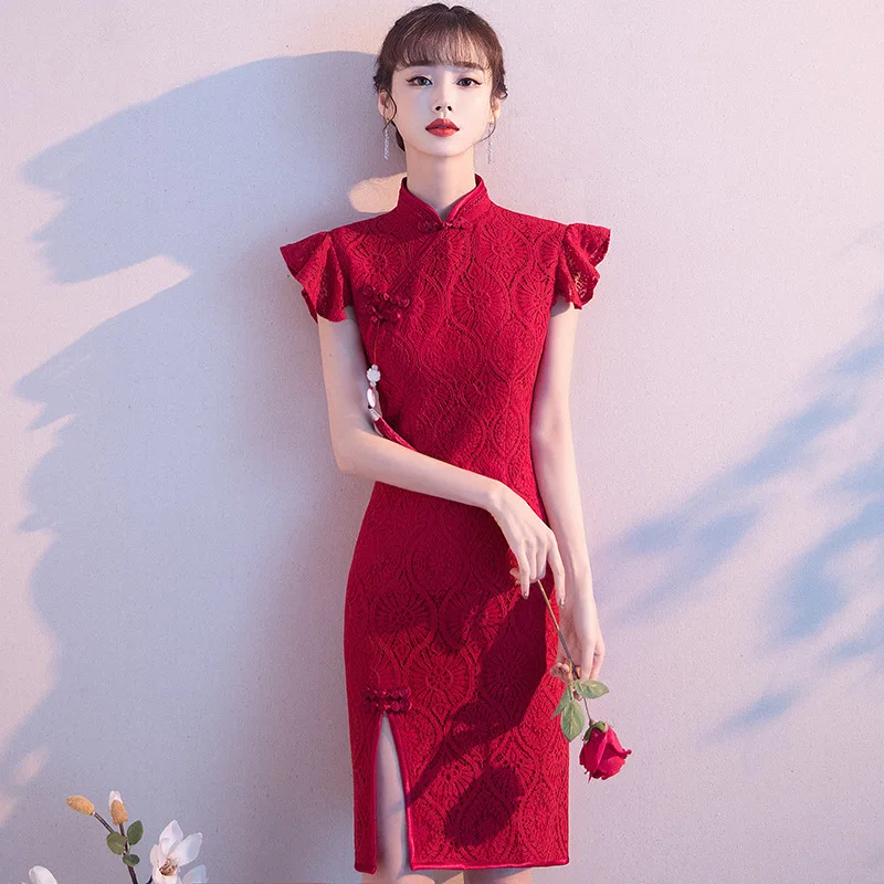Kinijos Bordo Vakare Šalis Suknelė Qipao Seksualus Slim Padalinta Cheongsam Įžymybė Pokylių Suknelė Elegantiškas Klasikinis Vestidos De Festa Nuotrauka 0