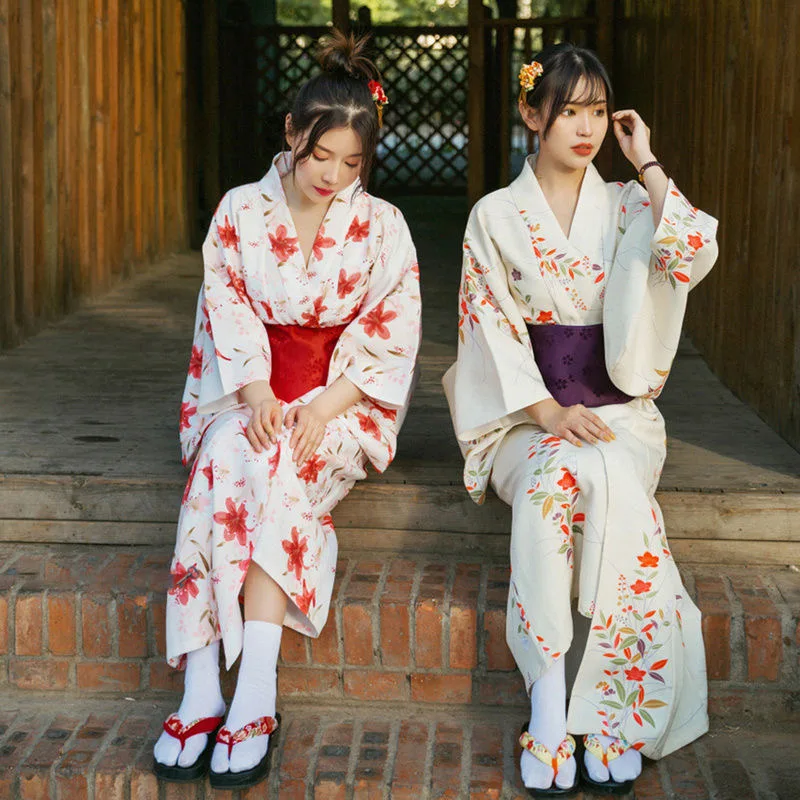 Moterų Gėlių Spausdinti Yukata Ilgas Chalatas, Rytietiškas Japonų Tradicinių Kimono Su Obi Atlikti Fotografijos Dėvėti Nuotrauka 0