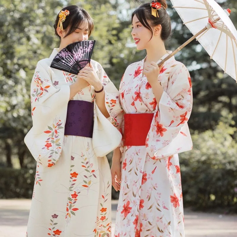 Moterų Gėlių Spausdinti Yukata Ilgas Chalatas, Rytietiškas Japonų Tradicinių Kimono Su Obi Atlikti Fotografijos Dėvėti Nuotrauka 1
