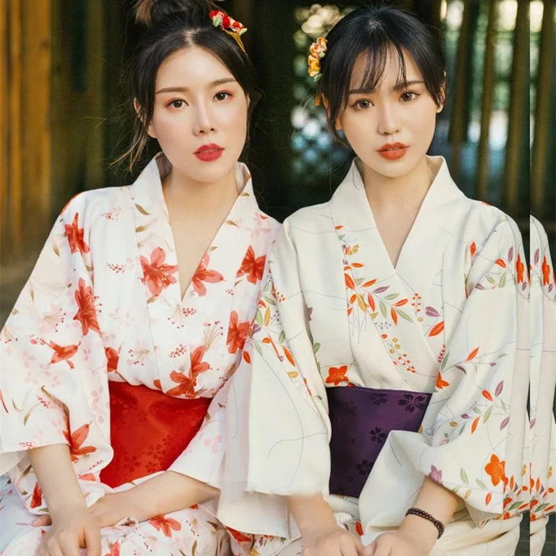 Moterų Gėlių Spausdinti Yukata Ilgas Chalatas, Rytietiškas Japonų Tradicinių Kimono Su Obi Atlikti Fotografijos Dėvėti Nuotrauka 2