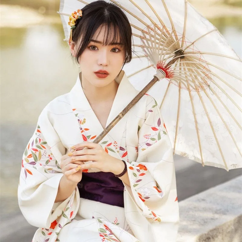 Moterų Gėlių Spausdinti Yukata Ilgas Chalatas, Rytietiškas Japonų Tradicinių Kimono Su Obi Atlikti Fotografijos Dėvėti Nuotrauka 4