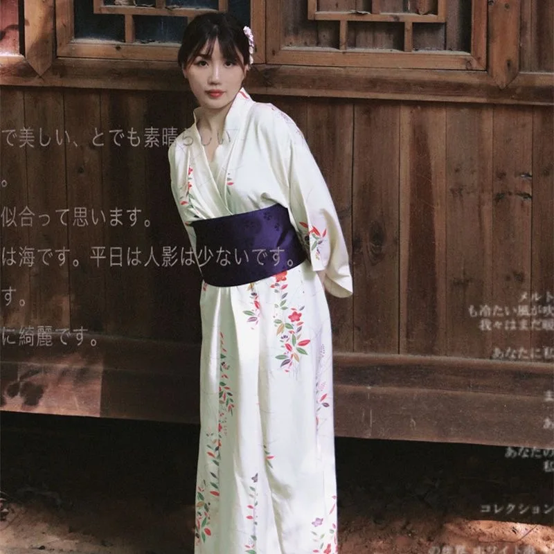 Moterų Gėlių Spausdinti Yukata Ilgas Chalatas, Rytietiškas Japonų Tradicinių Kimono Su Obi Atlikti Fotografijos Dėvėti Nuotrauka 5