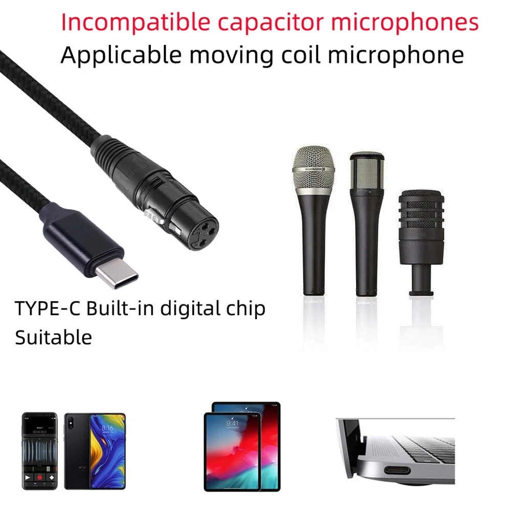 USB C iki XLR Female Kabelio, USB, C Mikrofono Kabelis C Tipo Vyras į XLR Female Mic Nuorodą Studija Audio Laidas (2M/6.6 FT) Nuotrauka 4