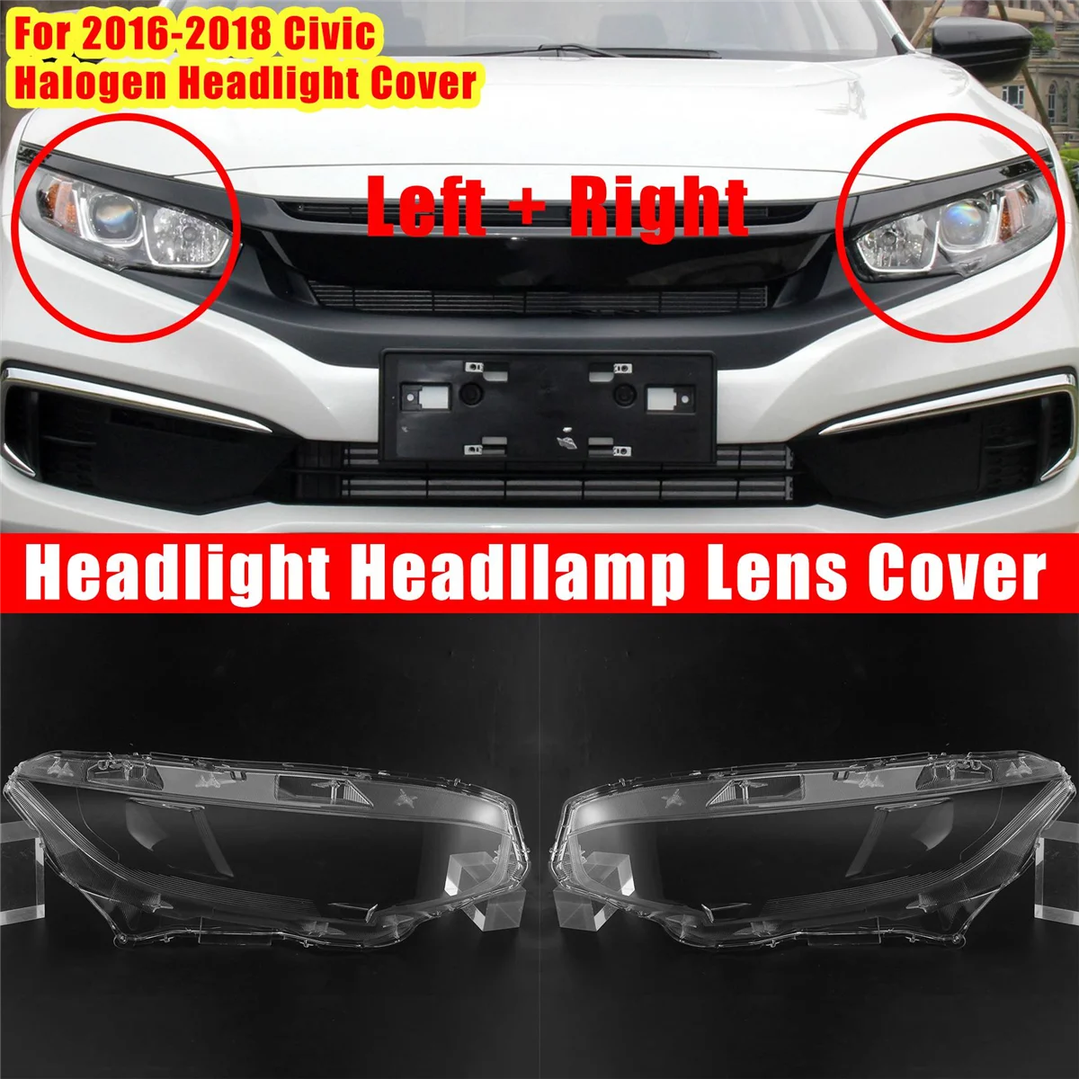 Kairįjį priekinių Žibintų Objektyvo Dangtelis 2016 m. 2017 m. 2018 m. 2019 m. Honda Civic Halogeninis Žibintas Objektyvas Lempos Atspalvis Automatinis Šviesos Padengti Shell Nuotrauka 2