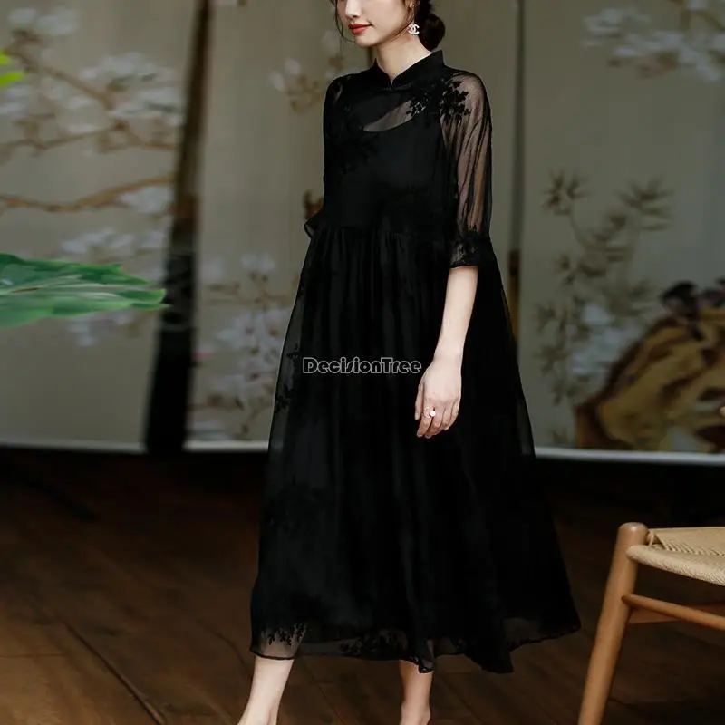 2023 metų pavasarį kinijos cheongsam moterų ilgai stiliaus elegantiškas išsiuvinėti prarasti pusę rankovės cheongsam pagerinti dviejų dalių suknelė s33 Nuotrauka 1