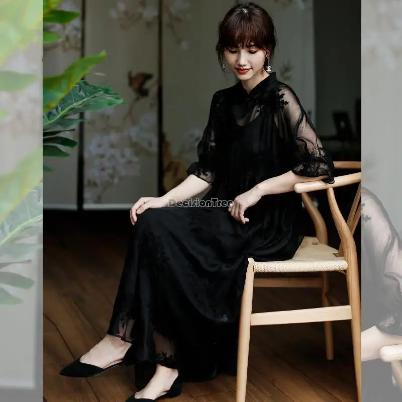 2023 metų pavasarį kinijos cheongsam moterų ilgai stiliaus elegantiškas išsiuvinėti prarasti pusę rankovės cheongsam pagerinti dviejų dalių suknelė s33 Nuotrauka 4