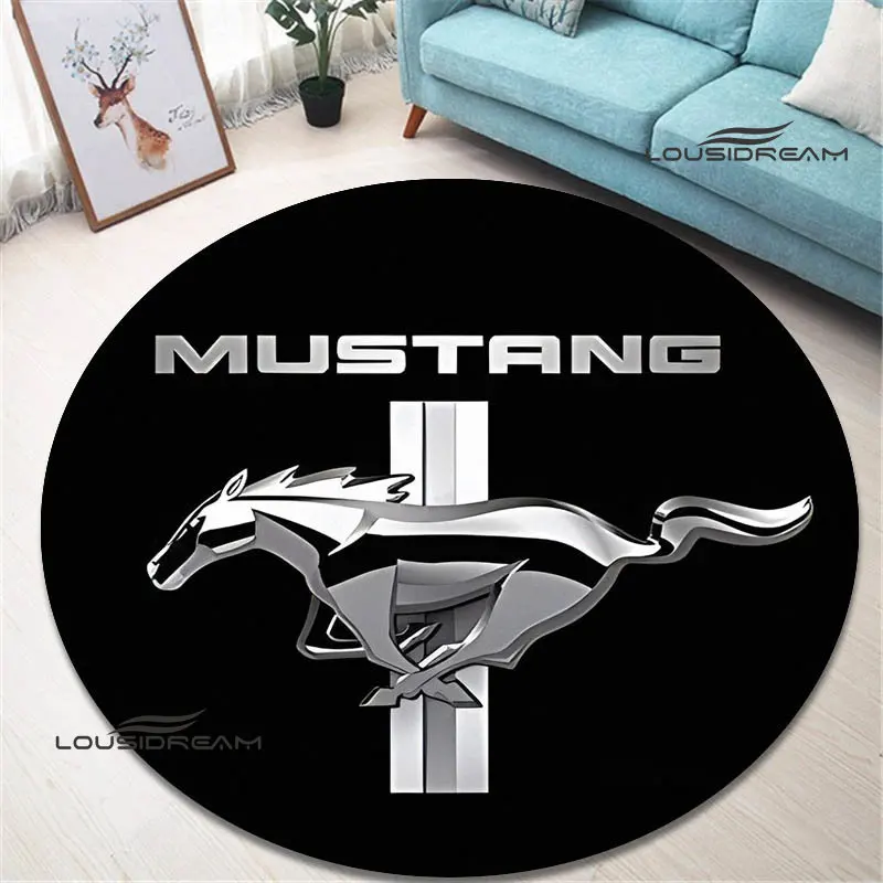 Mustang automobilių logotipu apvalus kilimas gražus kilimas, kilimai, miegamojo, neslidžia durų mygtukai mados jogos kilimėlis gimtadienio dovana Nuotrauka 3