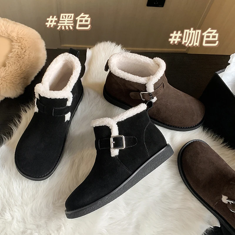 2023 naujas žiemą šiltas batai Moterims, batai 22-24.5 cm karvės odos+pliušinis šiuolaikinių batų sagtis sniego batai, suapvalinti tne platformos batai Nuotrauka 2