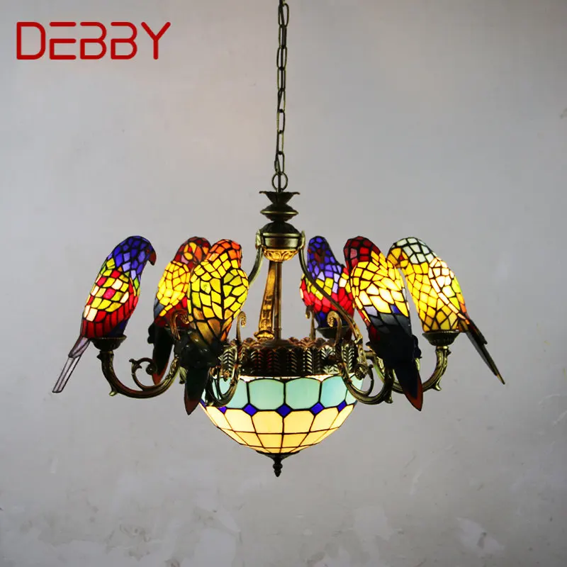 DEBBY Tiffany Papūga Šviestuvo LED Derliaus Kūrybos Spalvos Stiklo Pakabukas Lempa Dekoro Namų svetainė, Miegamasis Viešbutyje Nuotrauka 0