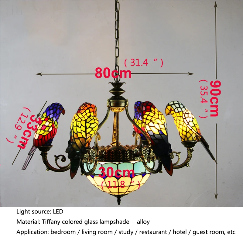 DEBBY Tiffany Papūga Šviestuvo LED Derliaus Kūrybos Spalvos Stiklo Pakabukas Lempa Dekoro Namų svetainė, Miegamasis Viešbutyje Nuotrauka 5