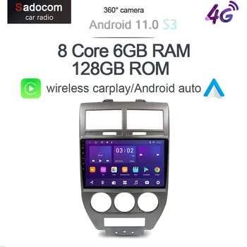 360 Panoraminis Fotoaparatas CanBus 6GB+128GB Android 11.0 Automobilio DVD Grotuvas GPS WIFI Bluetooth, Radijas Jeep Compass MK 2006 - 2009 m. 2010 m.