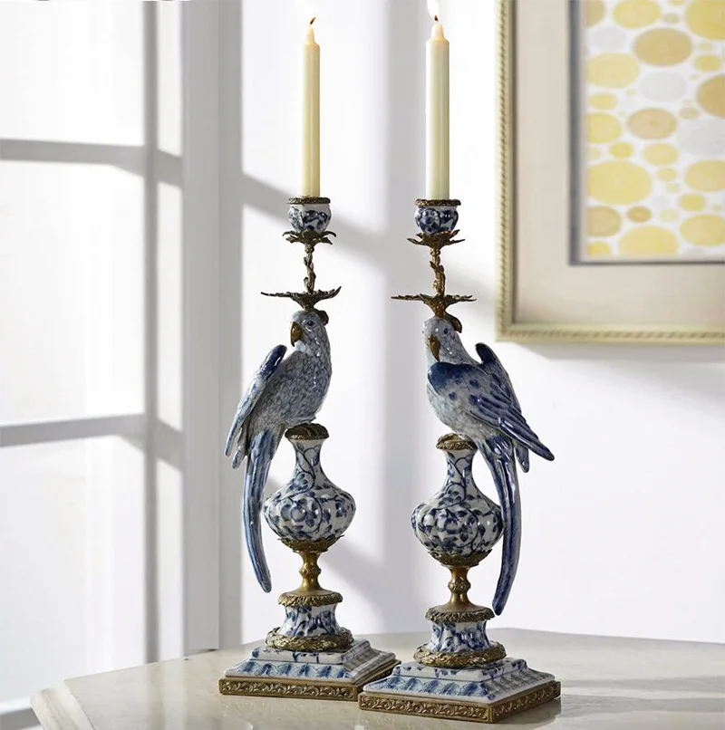 Amerikos mėlynos ir baltos keramikos papūga žvakių laikiklis Europos stilius visiems vario villa gyvenamojo kambario, valgomojo stalas, žvakių laikiklis göttinger Nuotrauka 0