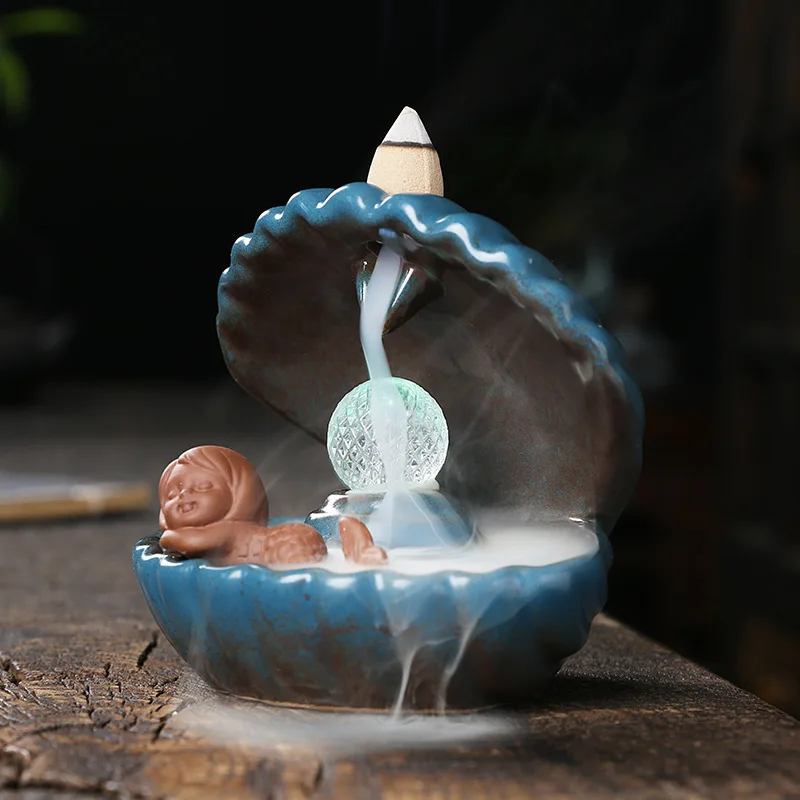 Undinė Moliuskui Smilkalų Degiklis LED Keramikos Dūmų Smilkalai Kūginiai Turėtojas Aromaterapija Kvepalų Kambario Dekoracija Kalėdų Dovanos Nuotrauka 1