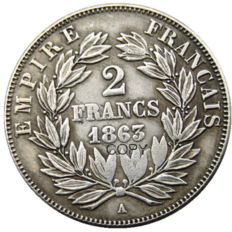 Prancūzija rinkinys(1853-1863A) 4pcs 2 Frankų Napoleonas III Sidabro Padengtą Kopijuoti Monetas Nuotrauka 5