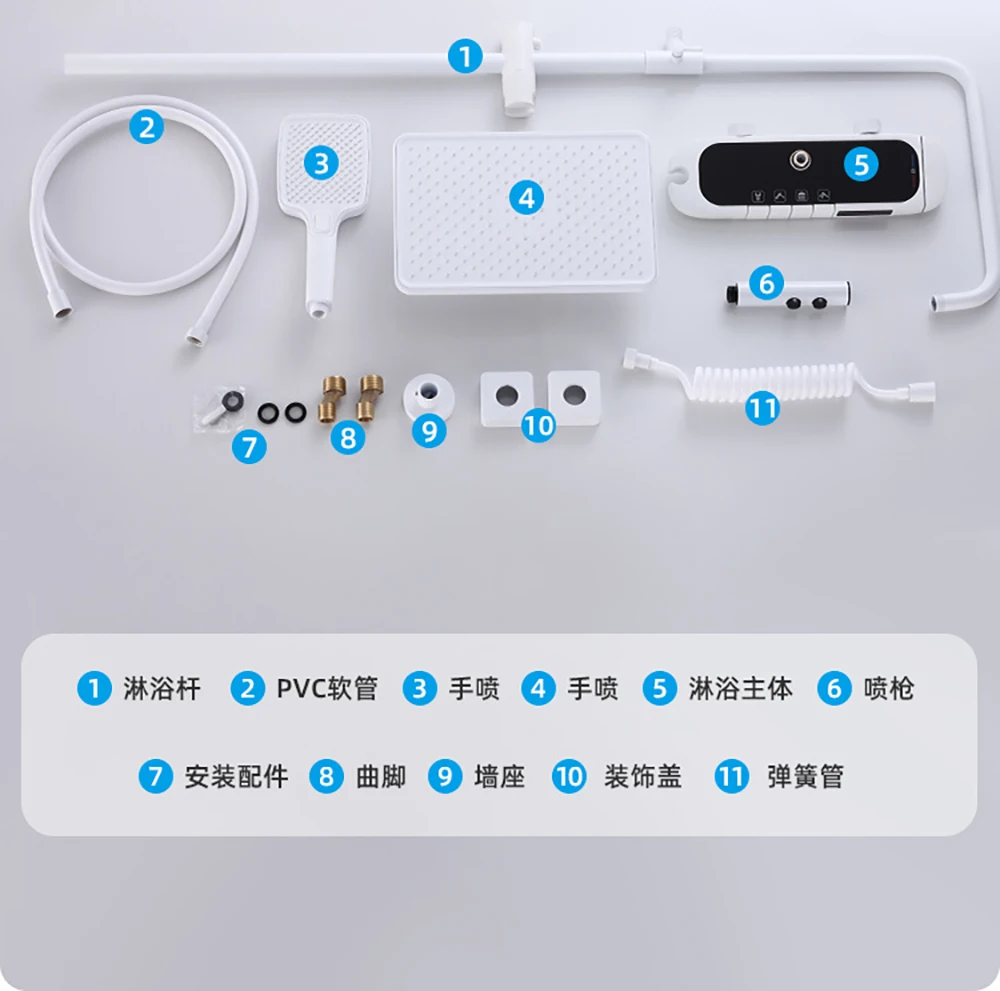 Tianview Balta žalvario dušo komplektas vonios kambarys vonios kambarys keturių blokuoti termostatas skaitmeninis ekranas kritulių stiprintuvas ginklą bidė lentynos Nuotrauka 5