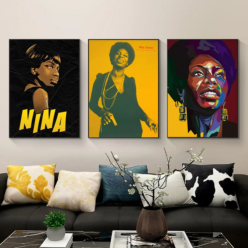 Nina Simone Plakatas Alternatyvių Abstraktaus Meno Dainininkas Klasikinis Drobės Tapybos Sienos Spausdina Nuotraukas Coffee House Baras Kambaryje Namų Dekoro Nuotrauka 2