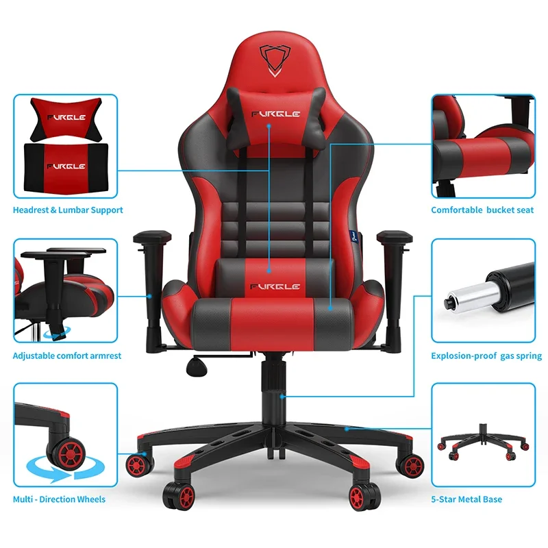 Pigus kompiuteris gamer pc lenktynių kabinos juoda raudona sėdima sofa, ergonomiškas kėdės prabangus žaidimų kėdė Nuotrauka 5