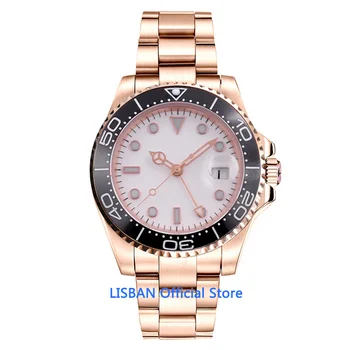 40mm Rose gold Mechaninė Automatinė Mens Watch Sterilūs Dial Sapphire Kristalas GMT Laikrodis Šviesos Vandeniui Laikrodis Vyrams