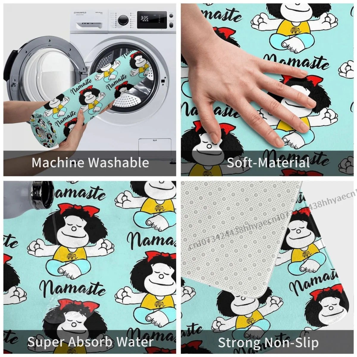 Mafalda Miguelito Komiksų neslidus Słomianka Vonios Kilimėlis Namaste Grindų Kilimas Sveiki Kilimas Miegamajame Dekoratyvinis Nuotrauka 4