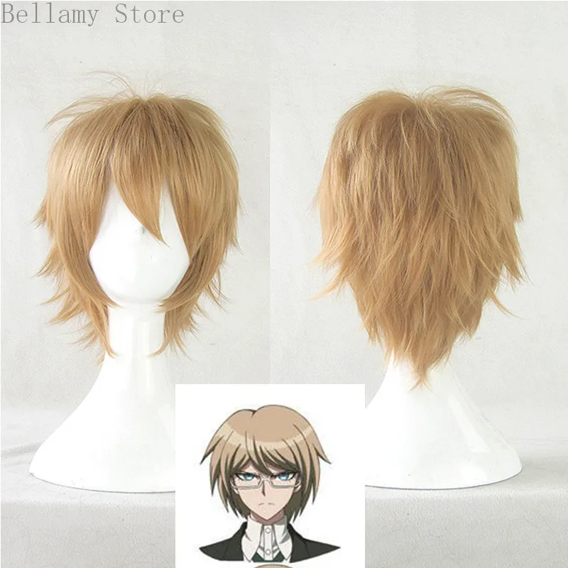 Anime Danganronpa Togami Byakuya Cosplay hairwear trumpas Golden Blonde Perukas+Perukas Bžūp Nuotrauka 0