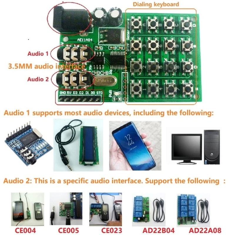 ADWE DTMF AudioGenerator Modulis Balso Koduotuvai, Duals Tonų Siųstuvas Multi-Mygtukas Nuotrauka 3