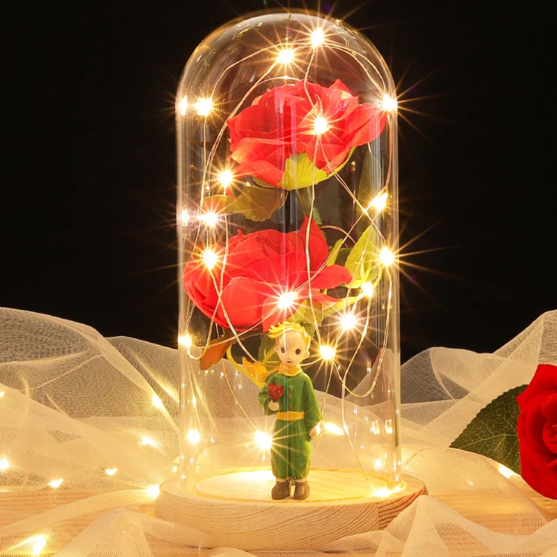 Dirbtinės Gėlės Stiklo Dangtis Su spalvotu LED Rose Light Fox Mažasis Princas Puošyba Vestuvių Dovana Kambarys Kalėdų Dekoro Naujas Nuotrauka 0