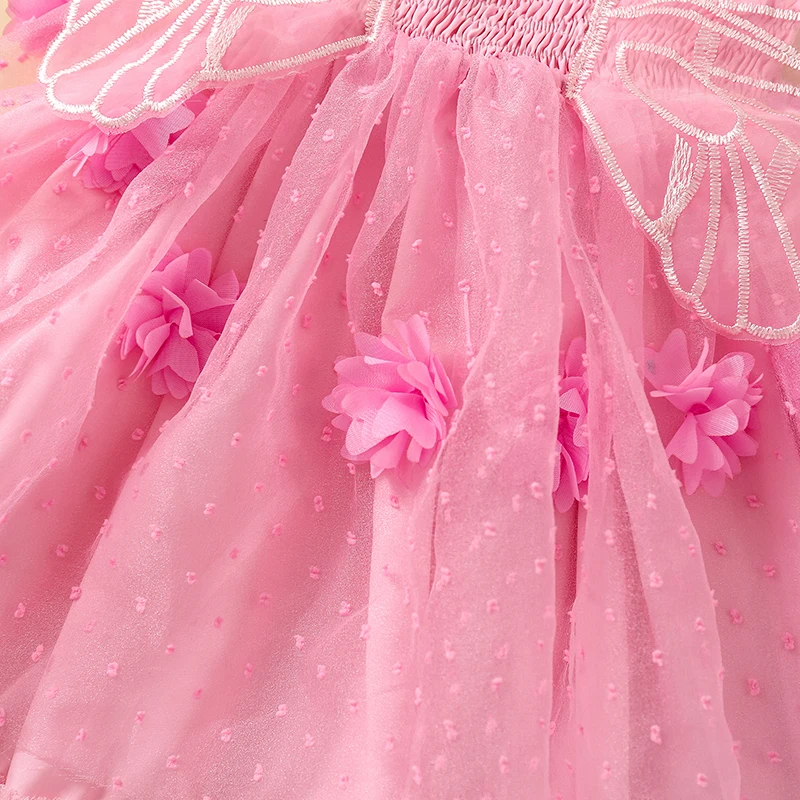 Bamblys Baby Girl Princesė Suknelė be Rankovių 3D Gėlių Šalis Suknelė Kūdikis Pasakų Kostiumą su Sparnais Nuotrauka 2