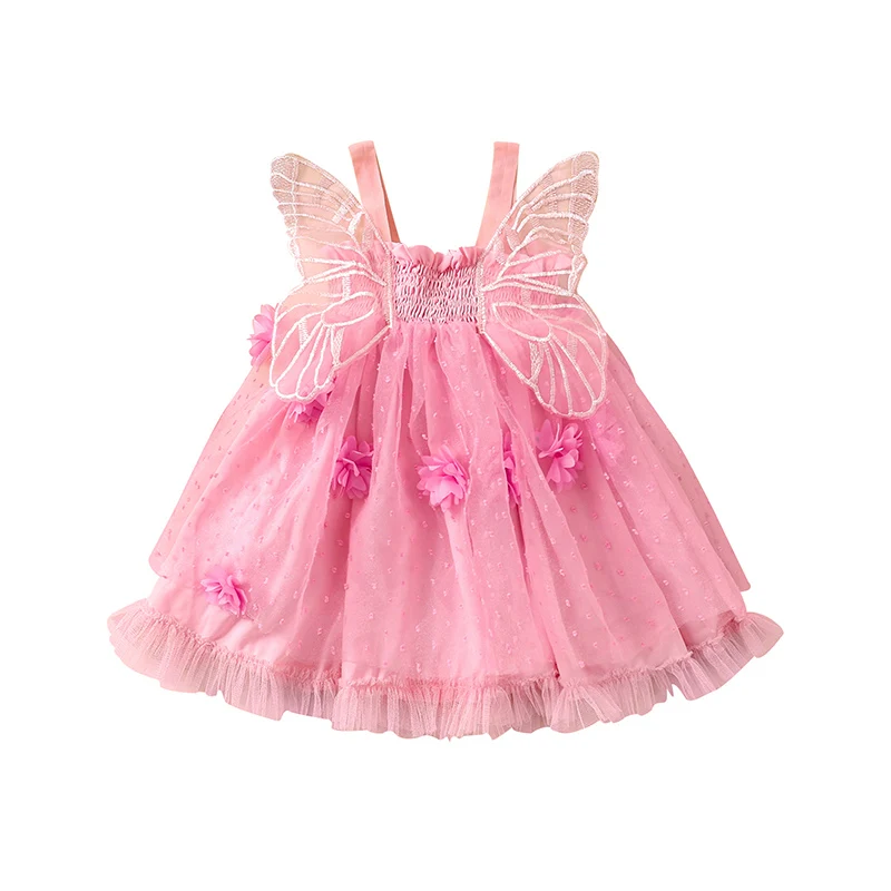 Bamblys Baby Girl Princesė Suknelė be Rankovių 3D Gėlių Šalis Suknelė Kūdikis Pasakų Kostiumą su Sparnais Nuotrauka 4
