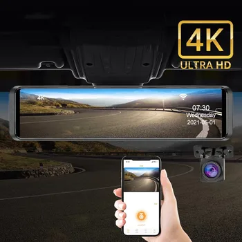 4K Dvigubas Brūkšnys Cam su WiFi GPS 3840X2160P Ultra HD Automobilių Kameros Automobiliams Naktinio Matymo