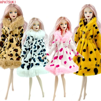 4pcs/daug Žiemos Leopard Paltai Drabužius Barbie Lėlės Mados Multi-Color Furry Paltai, Komplektai, 1/6 Lėlės Priedai Vaikams, Žaislai