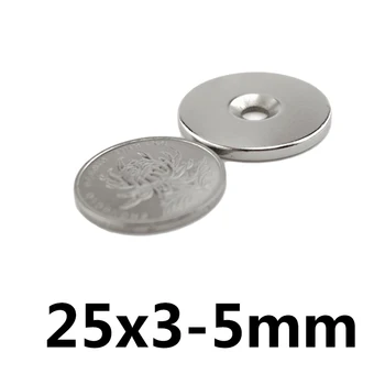 5/10/20PCS 25x3-5 mm, Super Galingas Magnetinis Magnetai 25*3 mm, Skylė 5 mm Nuolat Neodimio Magnetas 25x3-5mm Maži, Apvalūs 25*3-5